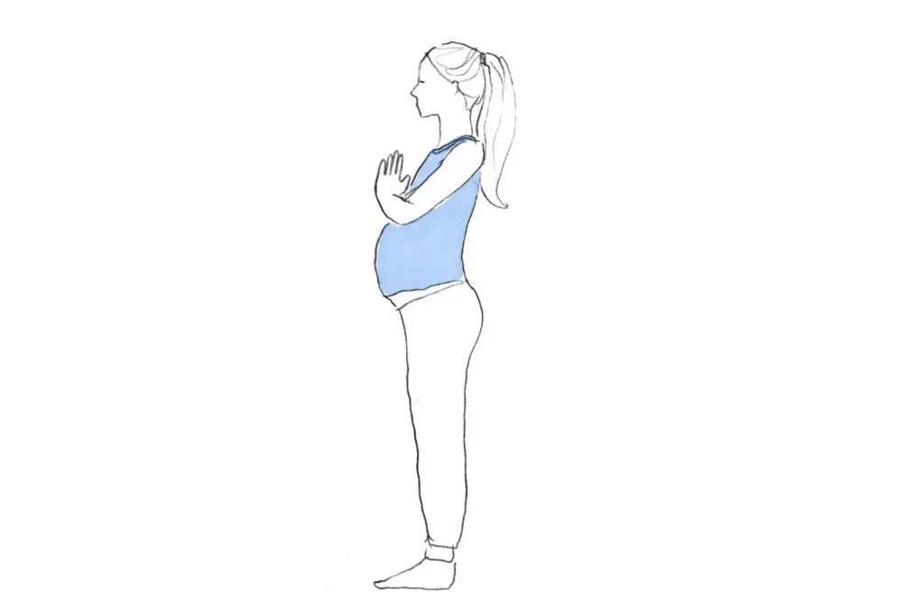 Pregnant woman in tree pose drawing