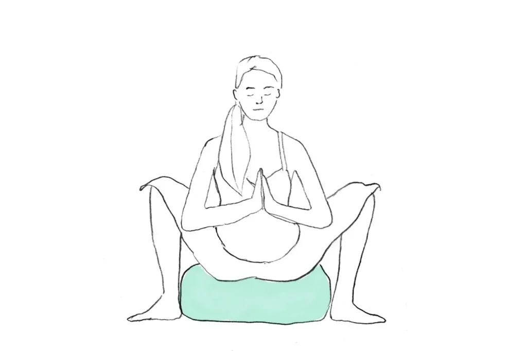 Pregnant woman in malasana pose drawing